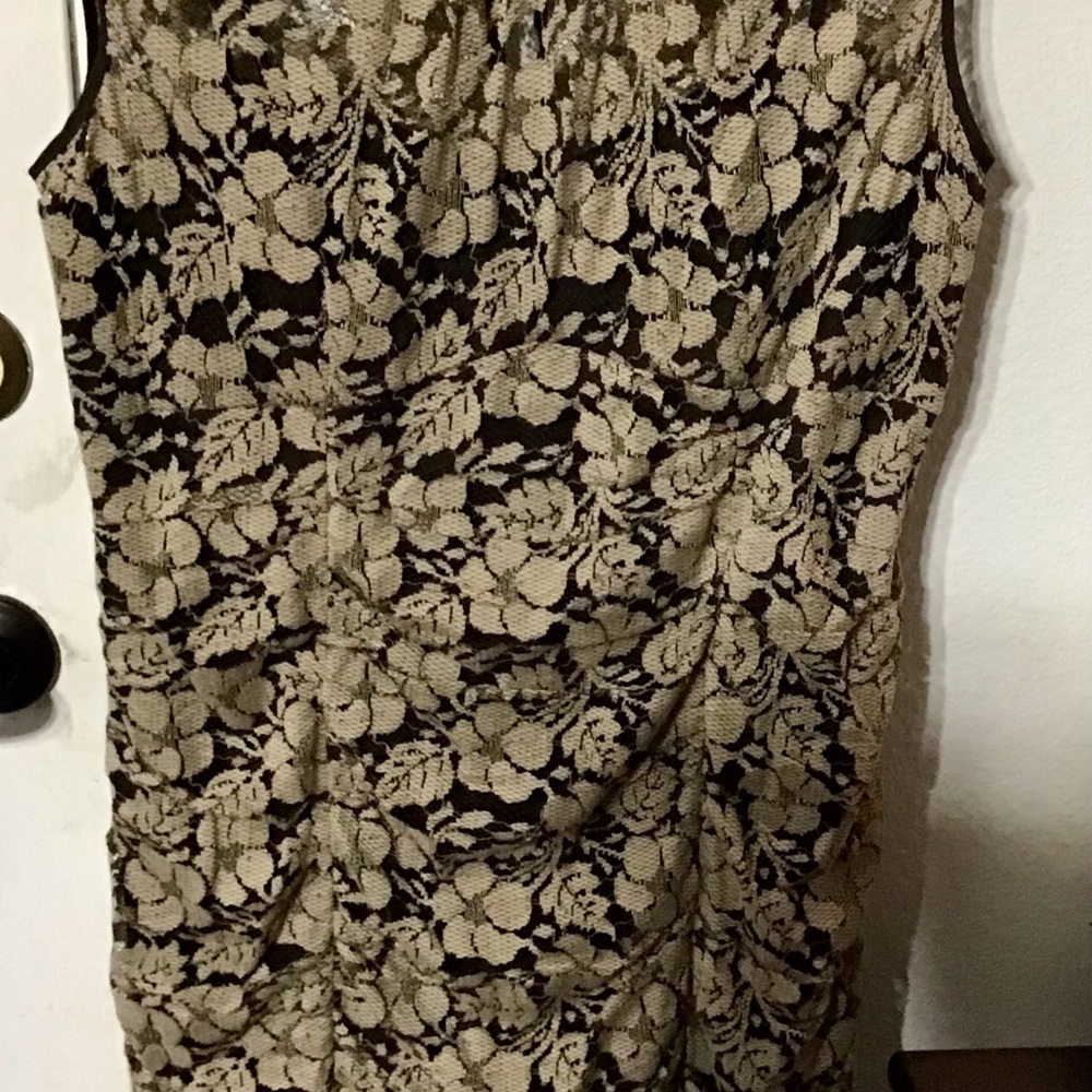 Adrianna Papell Black and Tan Lace Dress